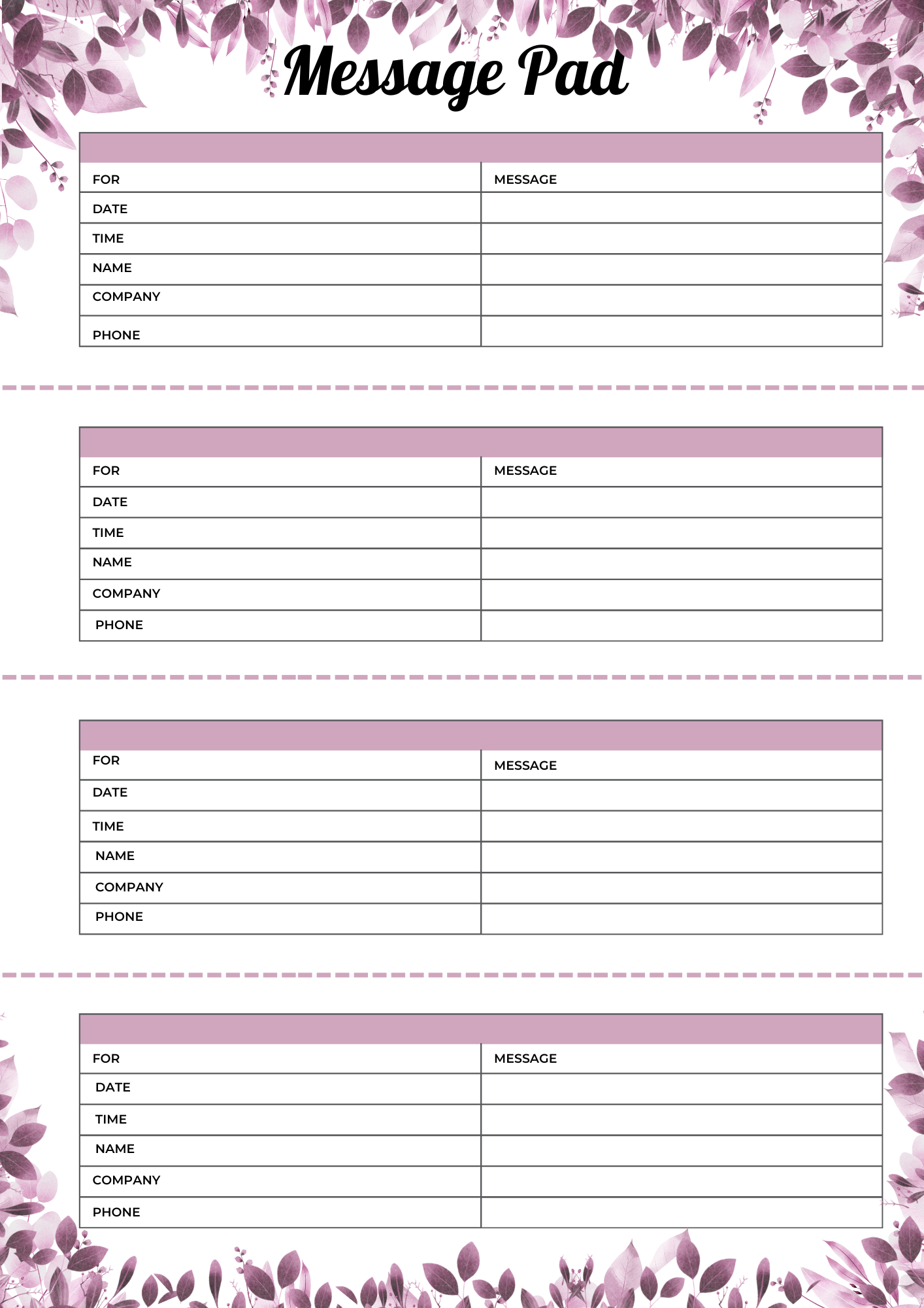 Message pad with floral design and pre-printed lines for notes.
