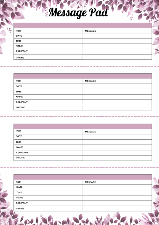 Message pad with floral design and pre-printed lines for notes.