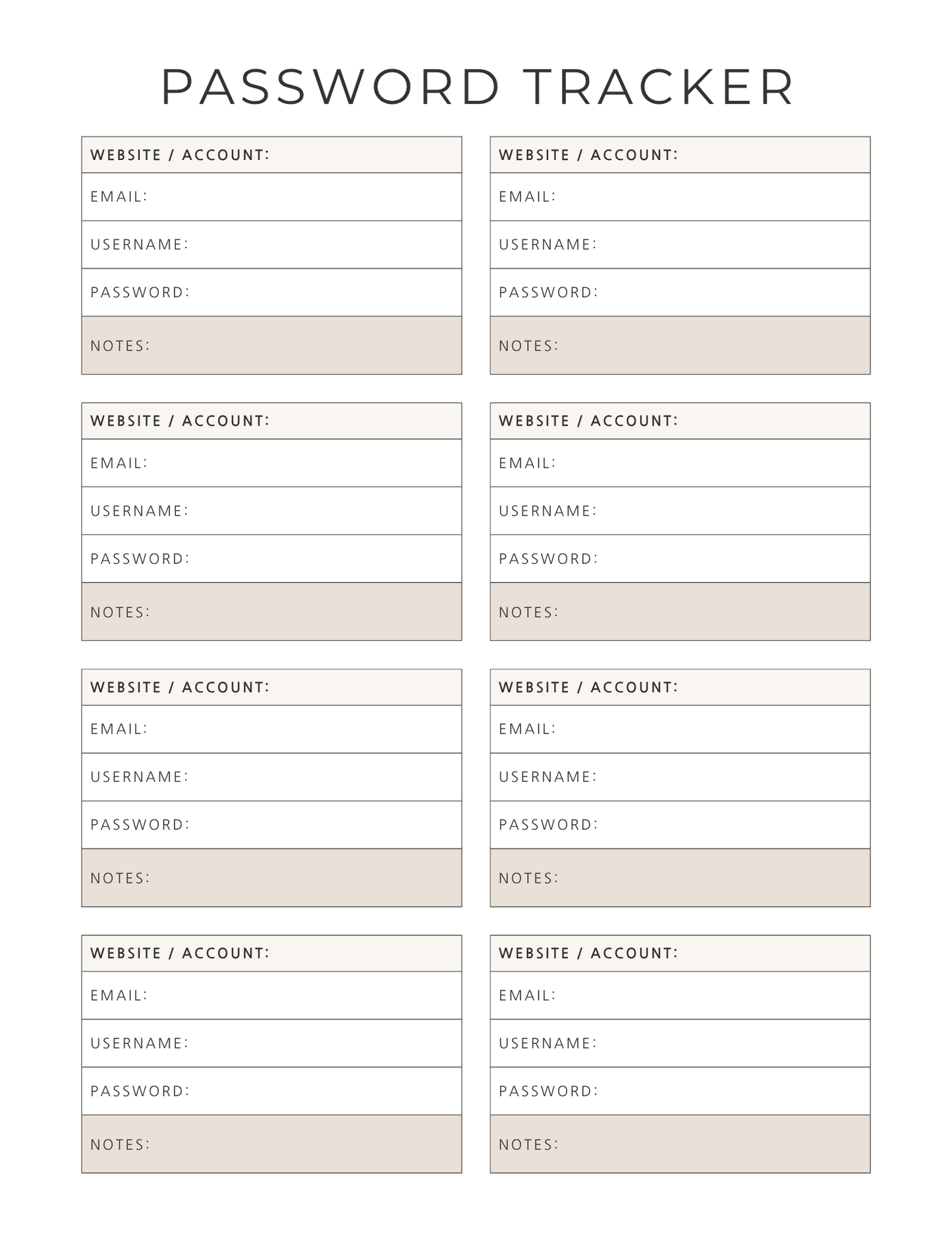 Password and Wi Fi Settings Tracker Set