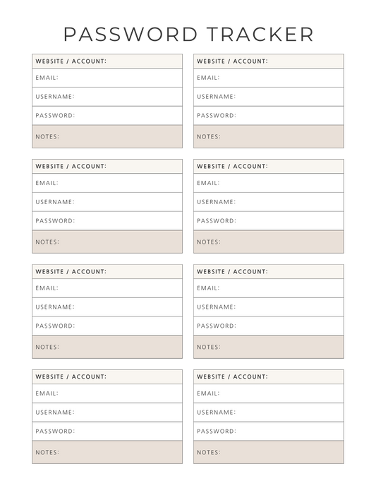 Password and Wi Fi Settings Tracker Set